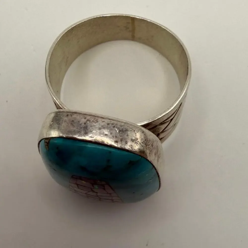 Jay King DTR Sterling SilverTurquoise Mosaic Opal Inlay Statement Ring Size 10